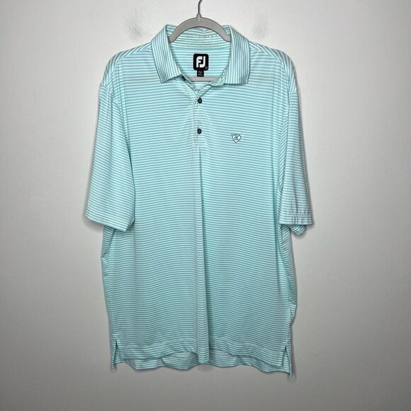 Footjoy FJ Polo Shirt Mens Large Collared Short Sleeve Golf Stretch Striped Blue - Picture 8 of 12